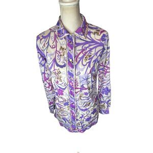 EMILIO PUCCI Vintage 1960’s Blouse Top Shirt Floral Pinks Blues S Rare!